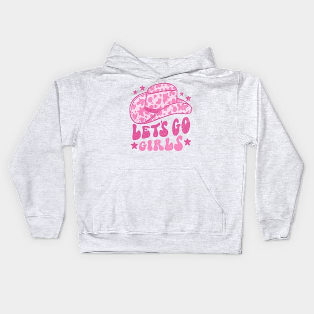 Lets Go Girls Retro Space Cowgirl Hat Pink Kids Hoodie by PUFFYP